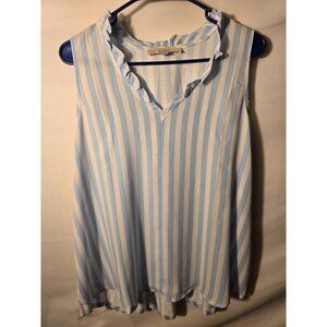 Ann Taylor Sexy Sweet Vneck Sleeveless top Shirt Blouse Size Large L Blue White
